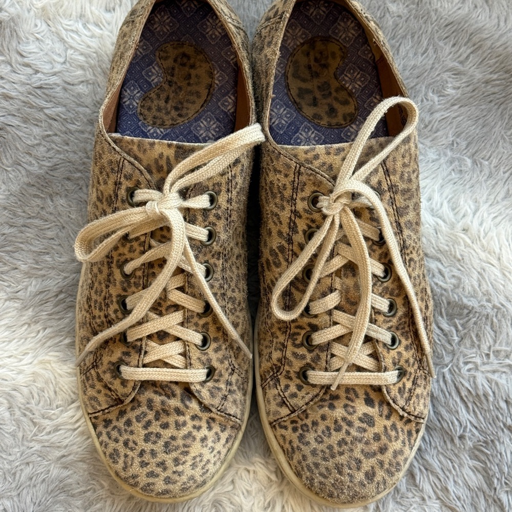 Born Kai Leopard Print Lace-Up Suede Sneakers